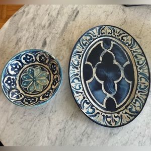 William Sonoma Blue Byzantine Melamine Platter and Bowl